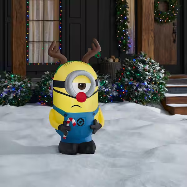 3.5ft Minions Stuart Reindeer Antlers Christmas Gemmy Airblown Inflatable NEW