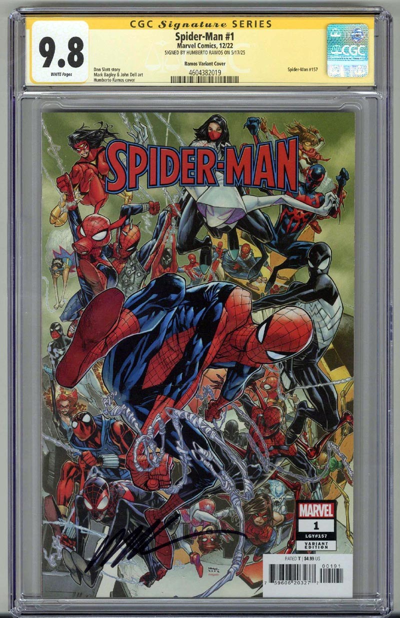 SPIDER-MAN #1 CGC 9.8 SS SIGNED HUMBERTO RAMOS VARIANT COVER LOW POP RARE