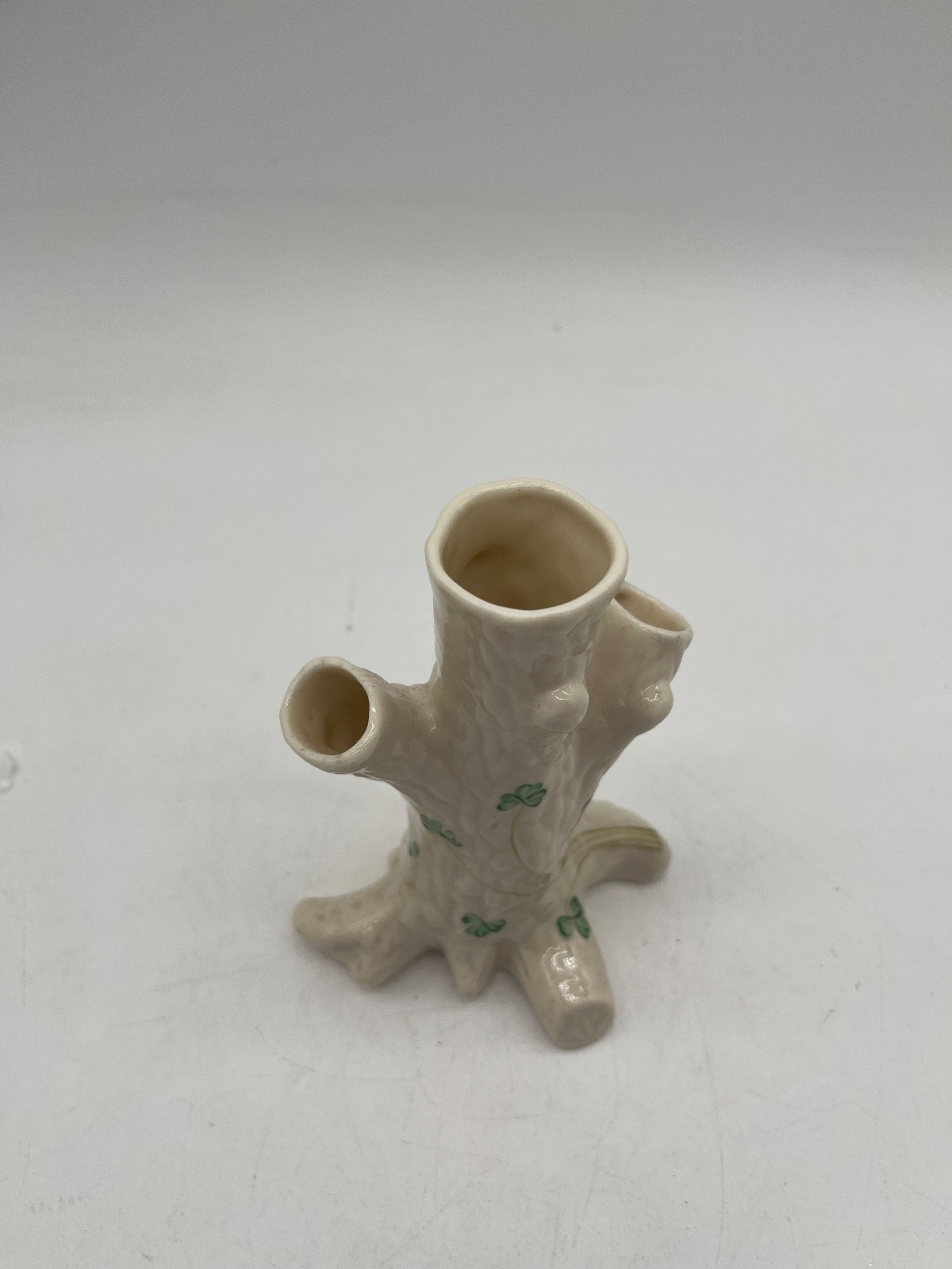 Vintage Belleek Shamrock Tree Trunk Vase Vintage 6