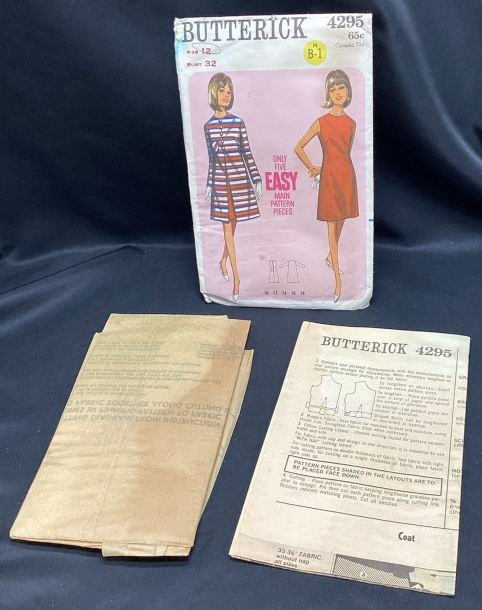 Vtg Sewing Pattern, Butterick 4295, Dress Coat, 12, 1960\'s, cut - ships free Vtg Sewing Pattern, Butterick 4295, Dress Coat, 12, 1960\'s, cut - ships free