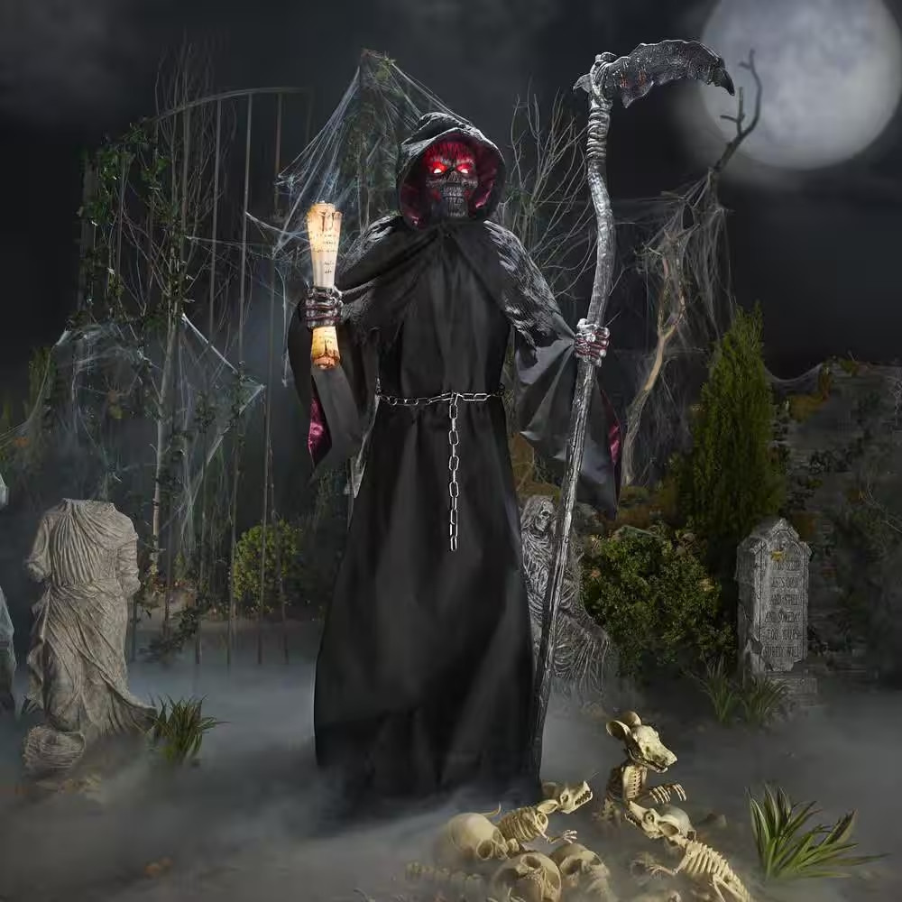 7.5 Ft Animated LED Fiery Reaper Animatronic Halloween Outdoor Yard Decor