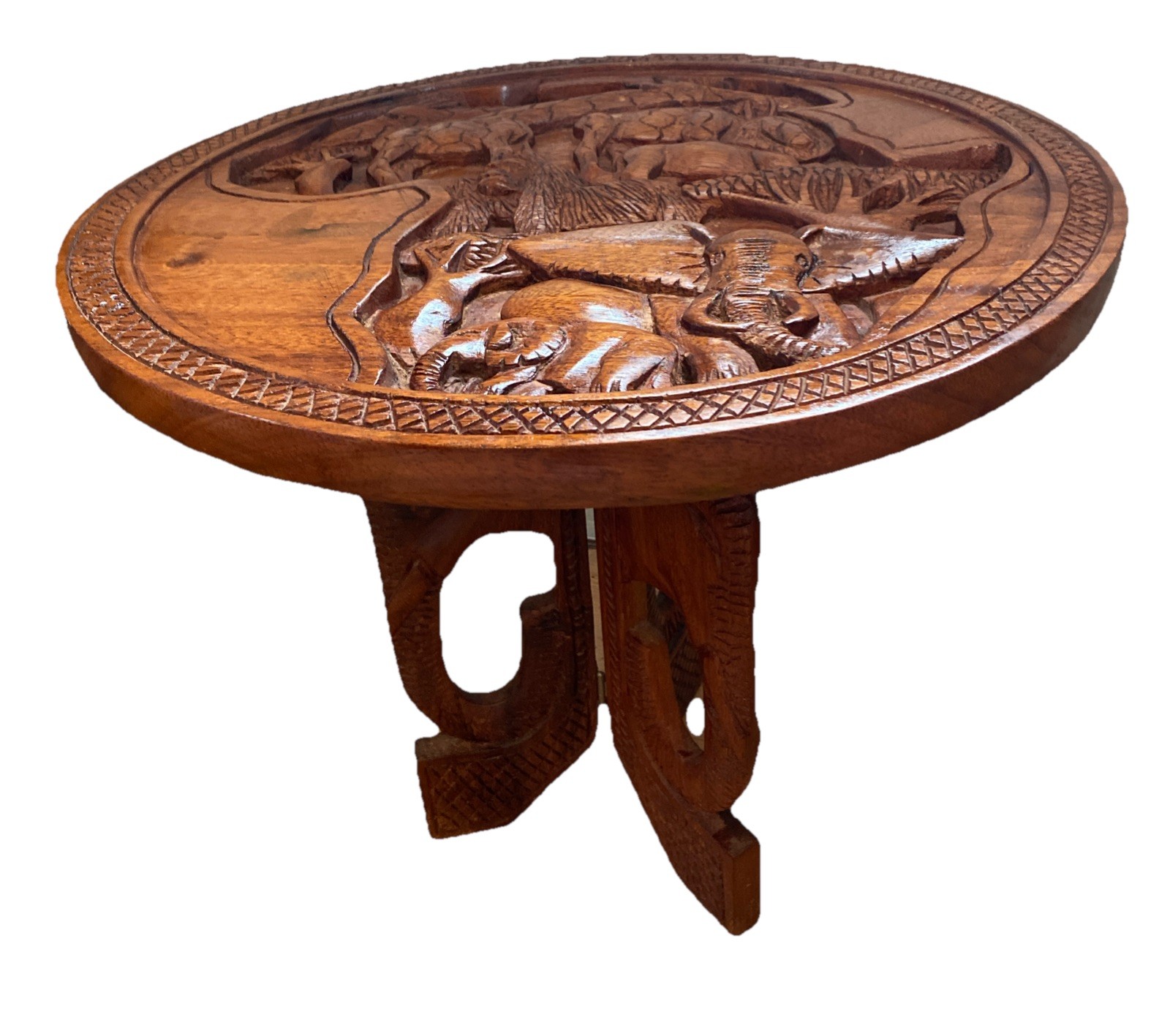 VTG African Hand Carved Crafted Coffee Table Safari 18.5