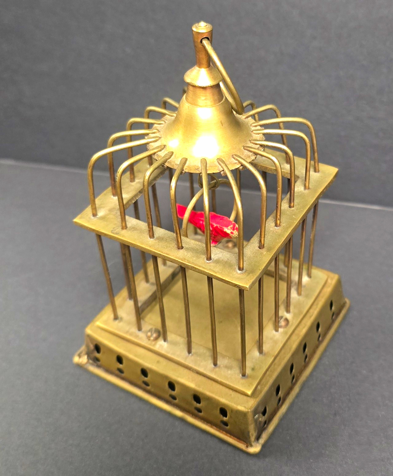 VIntage Brass Birdcage with Red Bird Figurine, Vintage, Approx. 4.5\