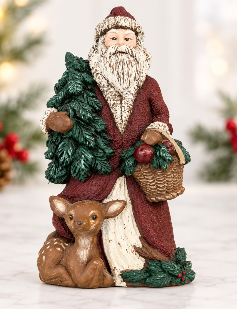 Sarah's Attic Christmas Wonder Figurine #515-1989 Santa w/ Fawn & Tree Signed