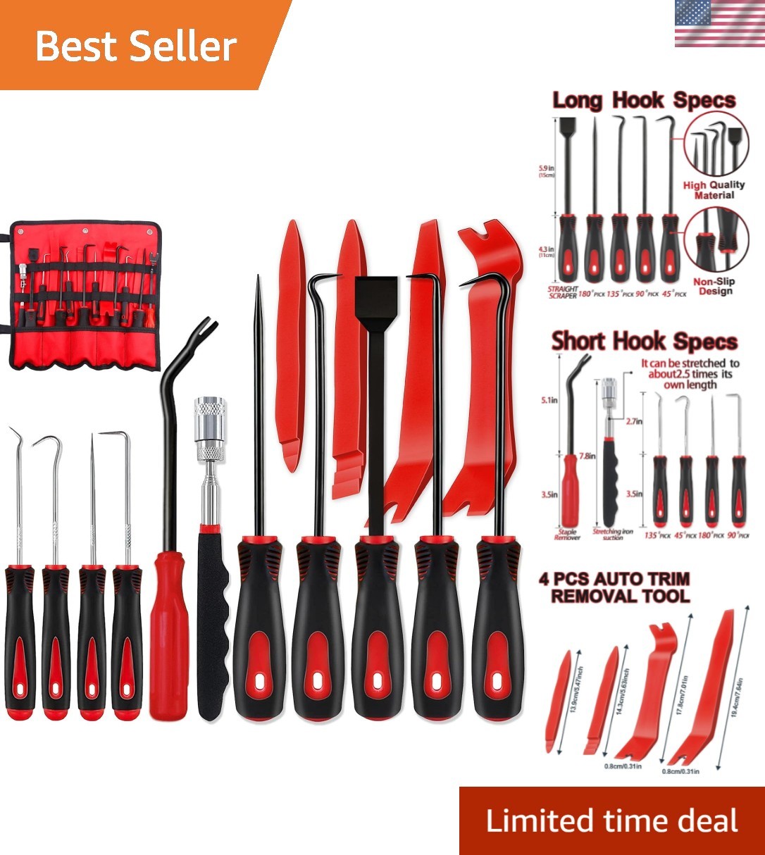 15Pcs Carbon Steel Precision Pick & Hook and Trim Removal Tool Set 15Pcs Carbon Steel Precision Pick & Hook and Trim Removal Tool Set