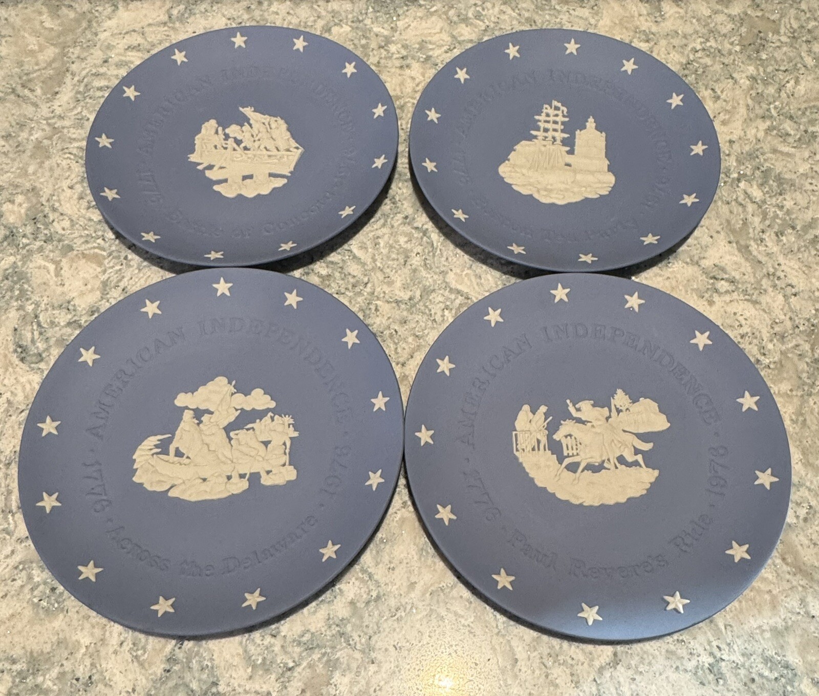 Set of 4 Wedgwood Blue Jasper 1776-1976 American Independence 8” Plates- SEE PIC