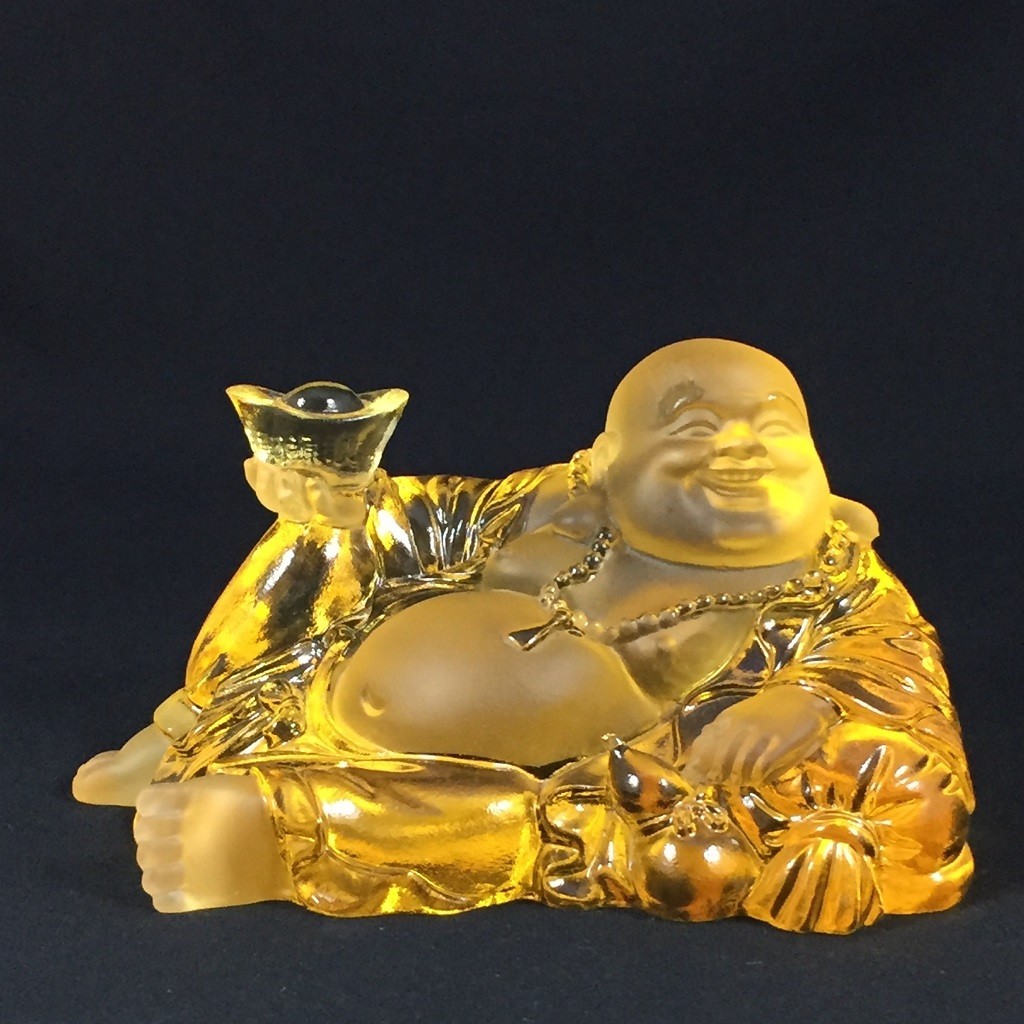 Amber Liuli Crystal Laughing Buddha Ornament – Maitreya Wealth Ingot Home Office