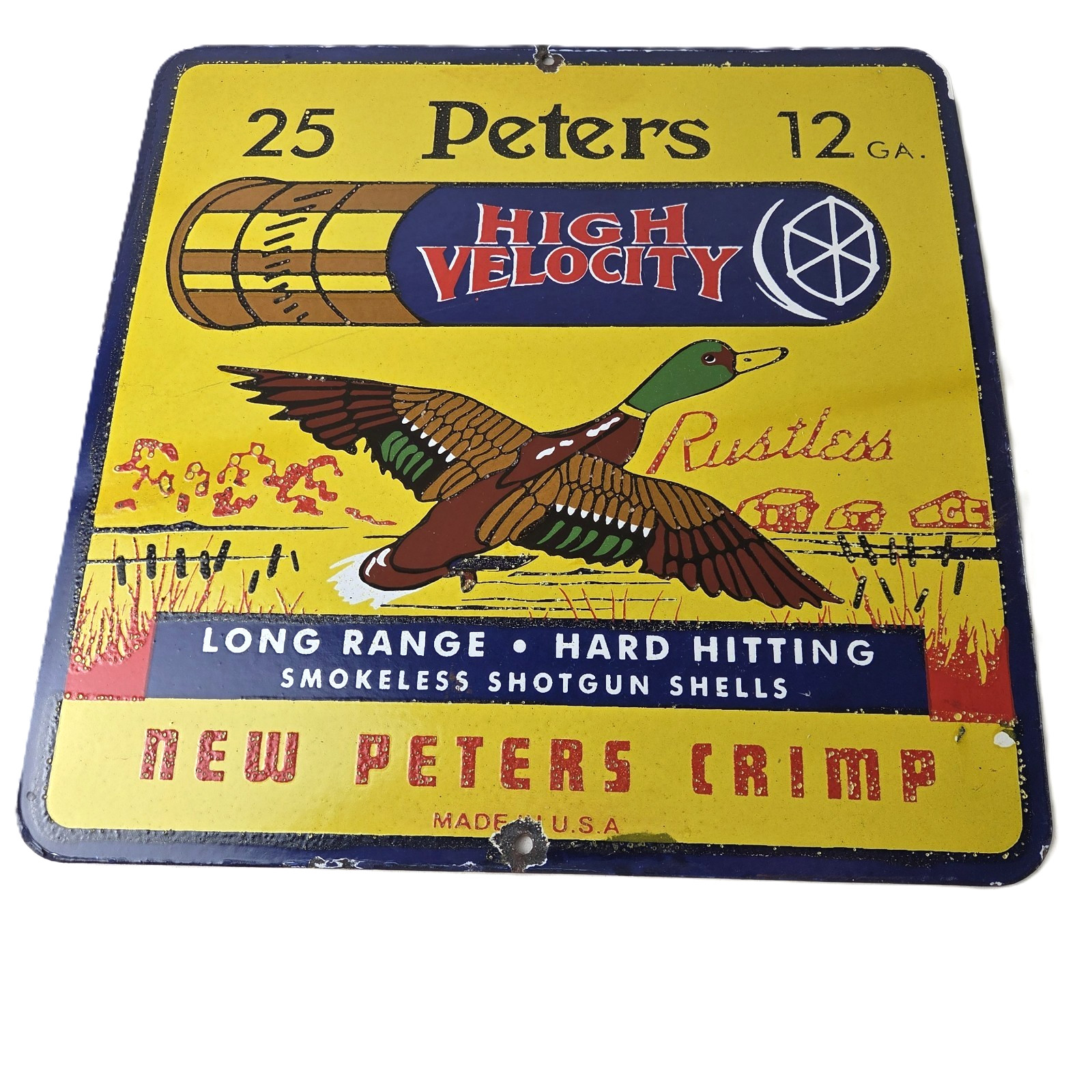 Vintage Peters High Velocity Sign - Firearm Rifles Shotgun Gas Porcelain Sign