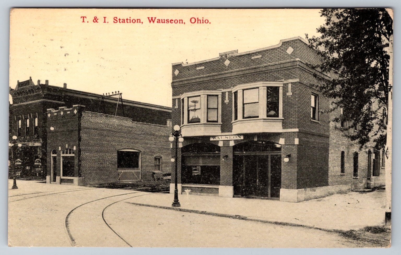 1913 T. & I. Station Wauseon Ohio Postcard Toledo & Indiana Railway Interurban