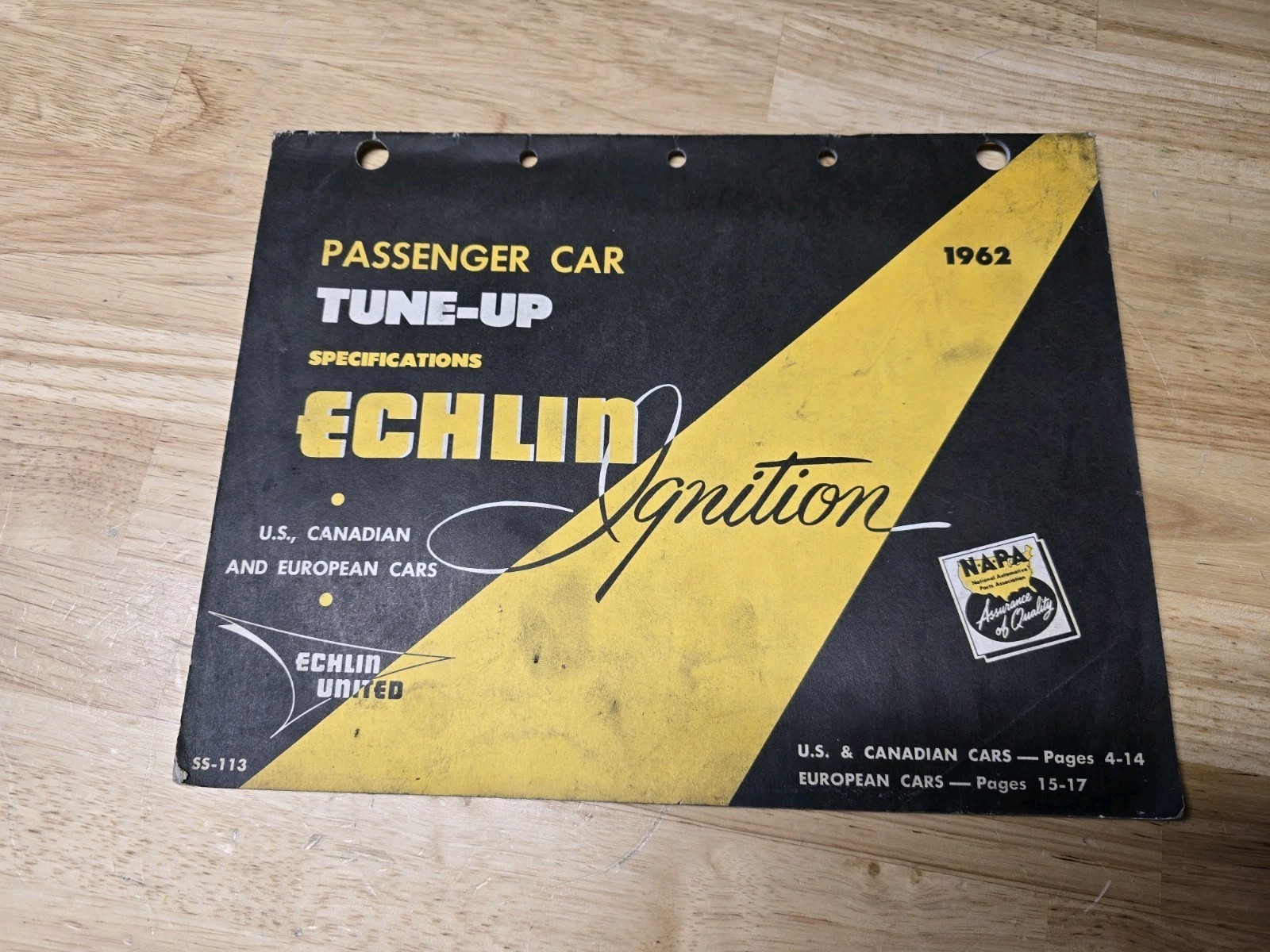 VINTAGE 1962 NAPA ECHLIN IGNITION PASSENGER CAR TUNE UP SPECIFICATIONS Manual