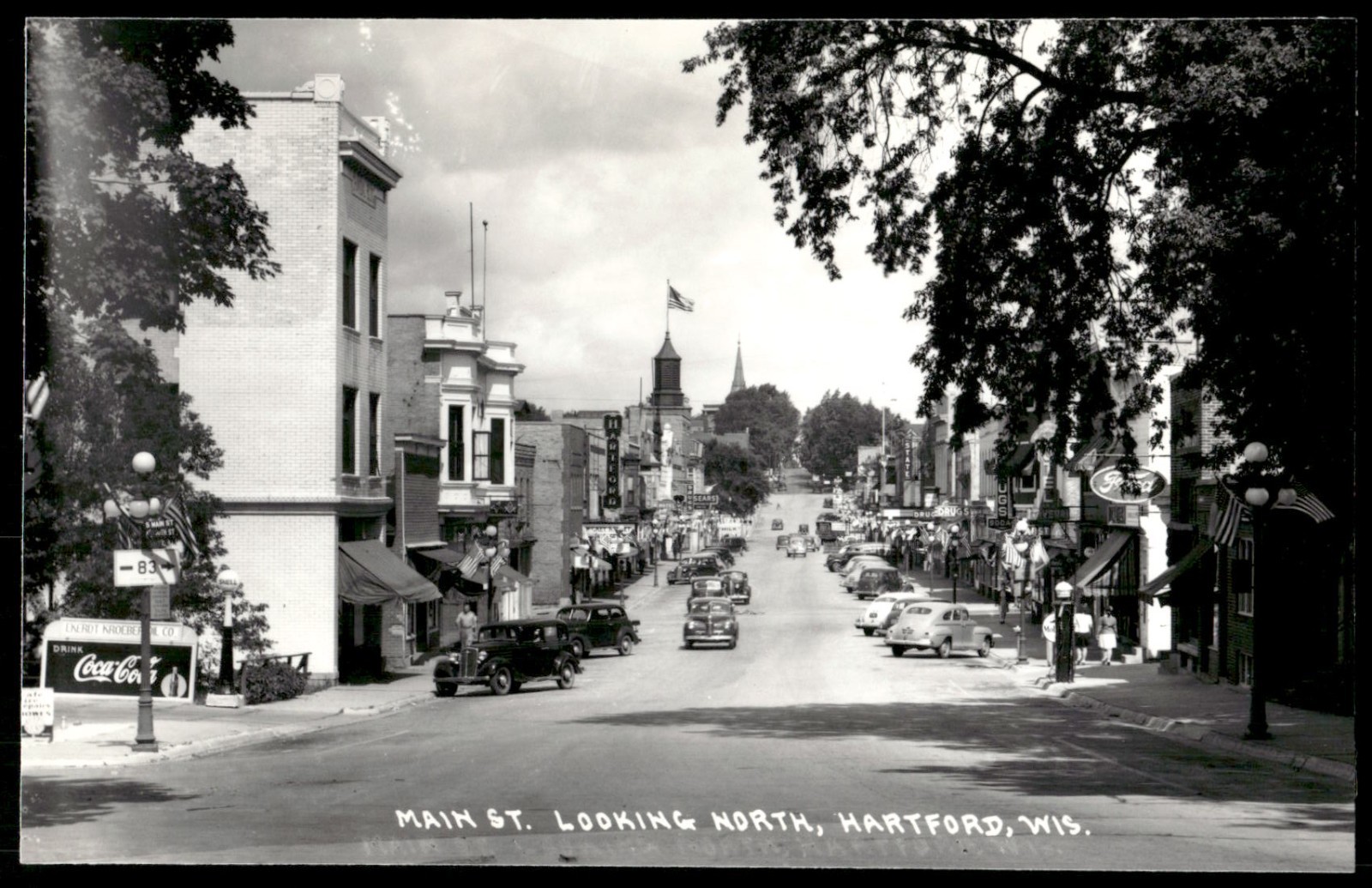 Vintage Postcard Real Photo Main Street Hartford Wisconsin