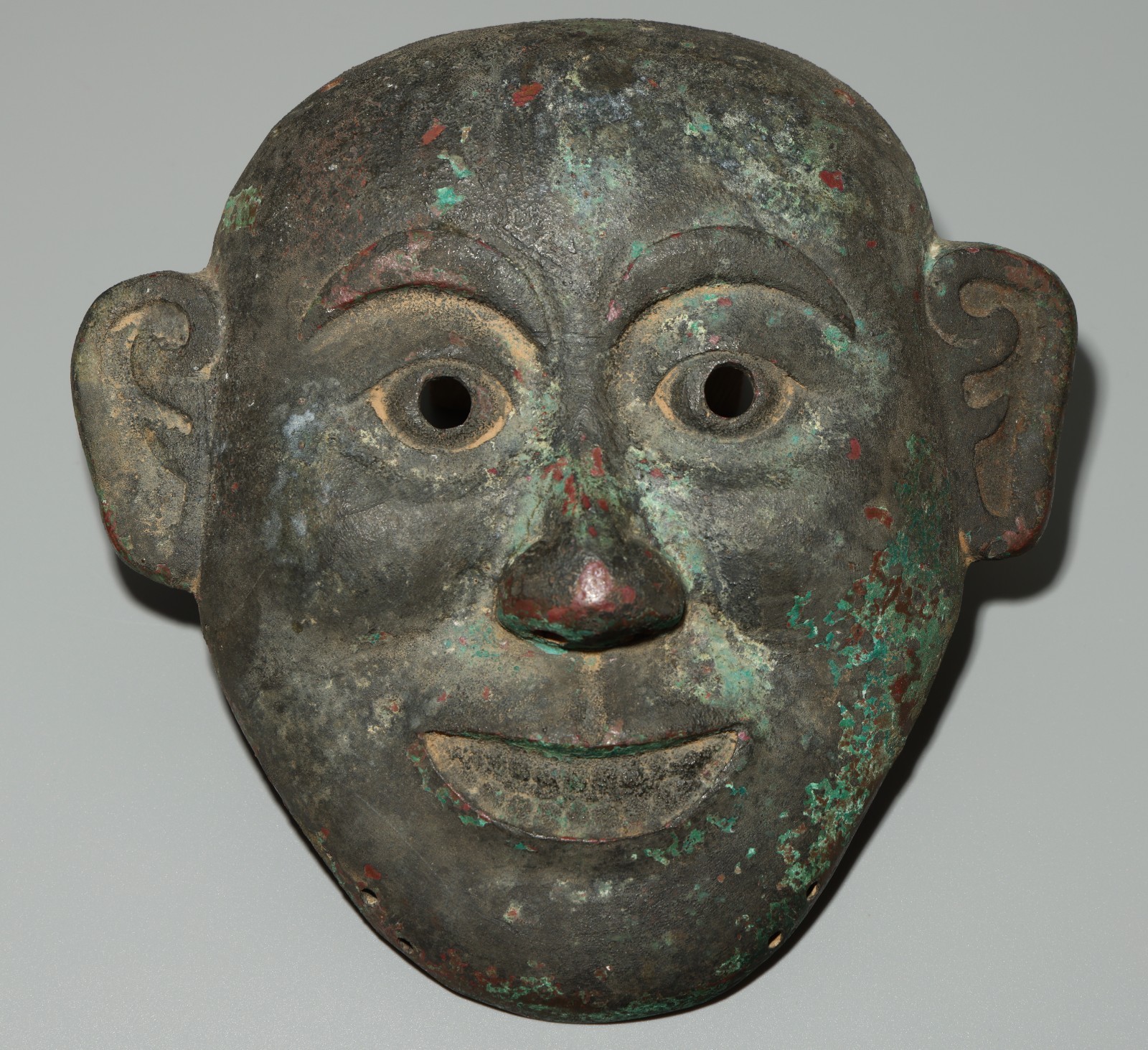 Real Tibet Vintage Old Buddhist Ritual Bronze Mask with Paper Tsaklis Thangka