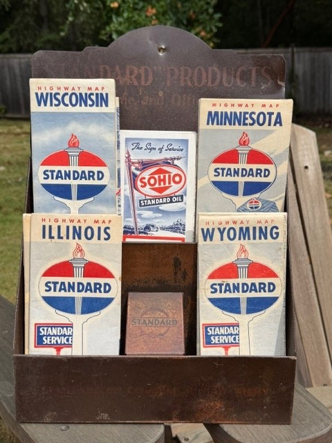 Antique Standard Oil Co of New Jersey Metal Advertising Map Display Rack c.1930s