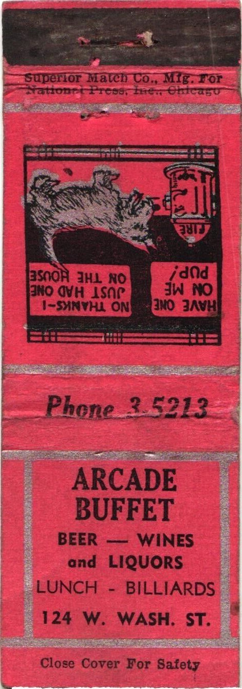 Arcade Buffet Vintage Matchbook Cover 1930s Dog Fire Hydrant Art
