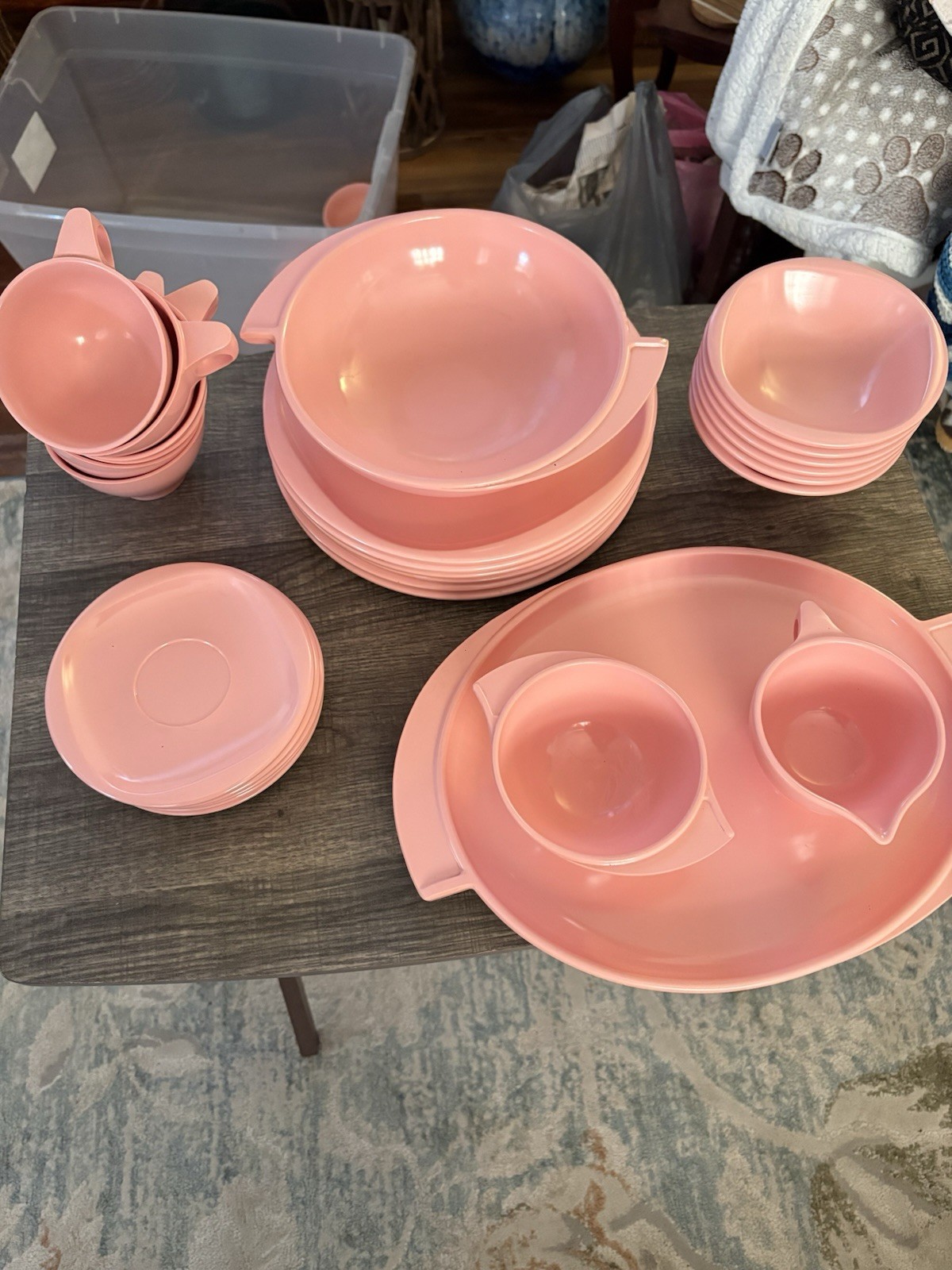 VINTAGE 1950\'s 28pc BOONTONWARE PINK. Plates, bowls, cups&Saucers, Platter-LOOK