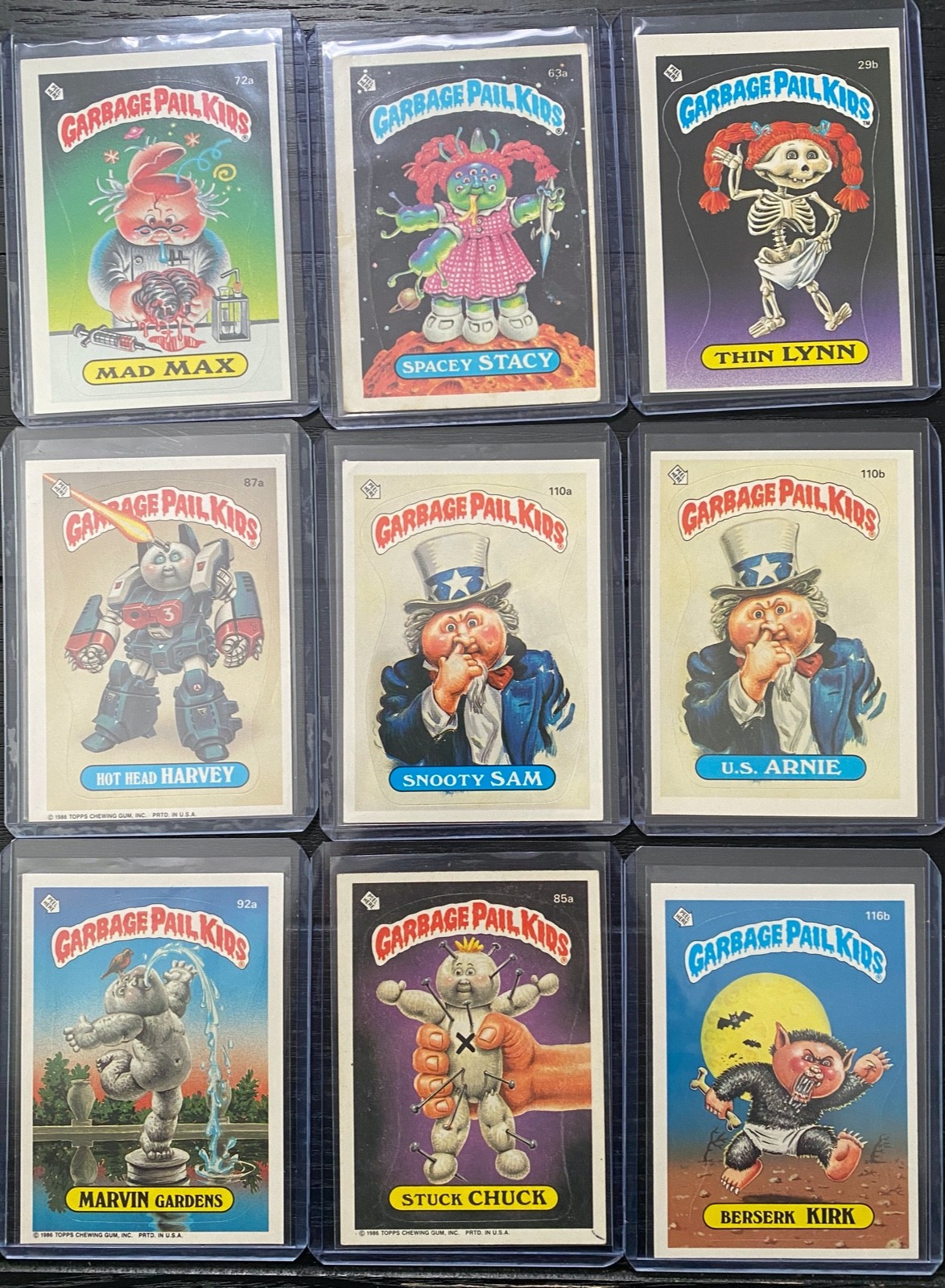 Garbage Pail Kids lot of 9 Original Series 1985-86 Thin Lynn, Hot Headed Harvey