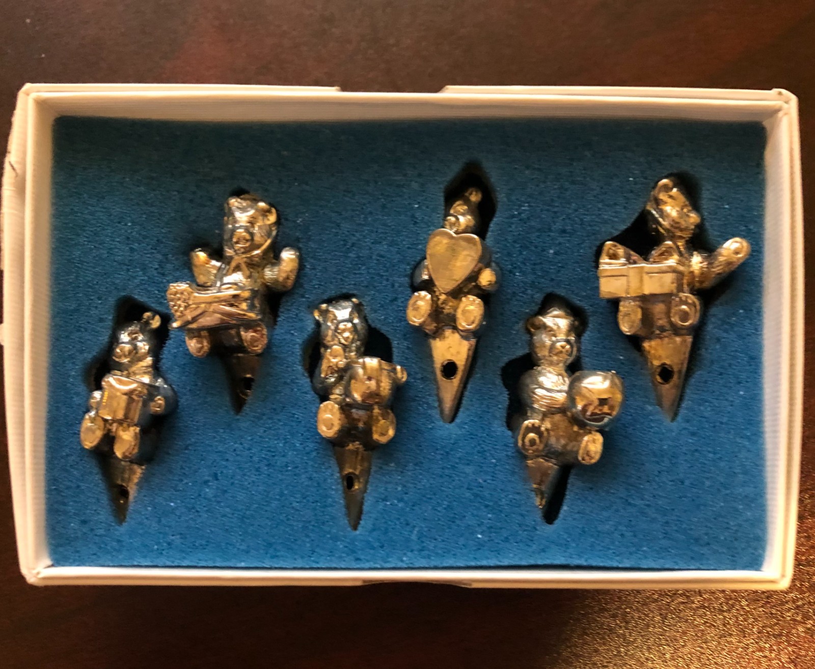 Vintage Lunt Silversmiths Teddy Bear Cake Toppers & Candle Holders Set of 6