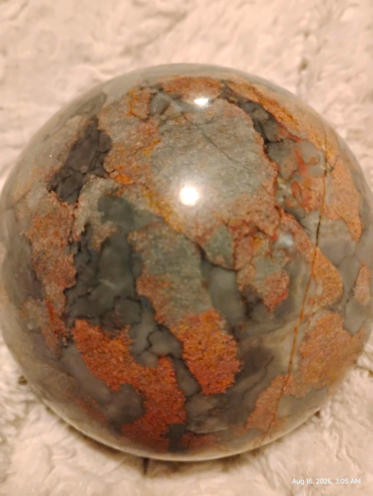 Polished Gray & Brown Mottled Matrix Stone Sphere Crystal Mineral Ball