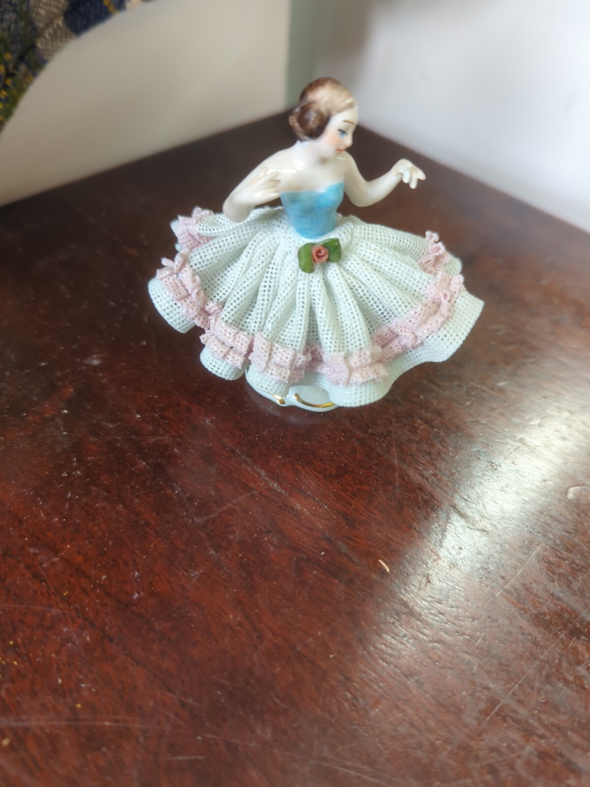 Vintage Germany Dresden Lace Porcelain Dancer Figurine Pink Lady