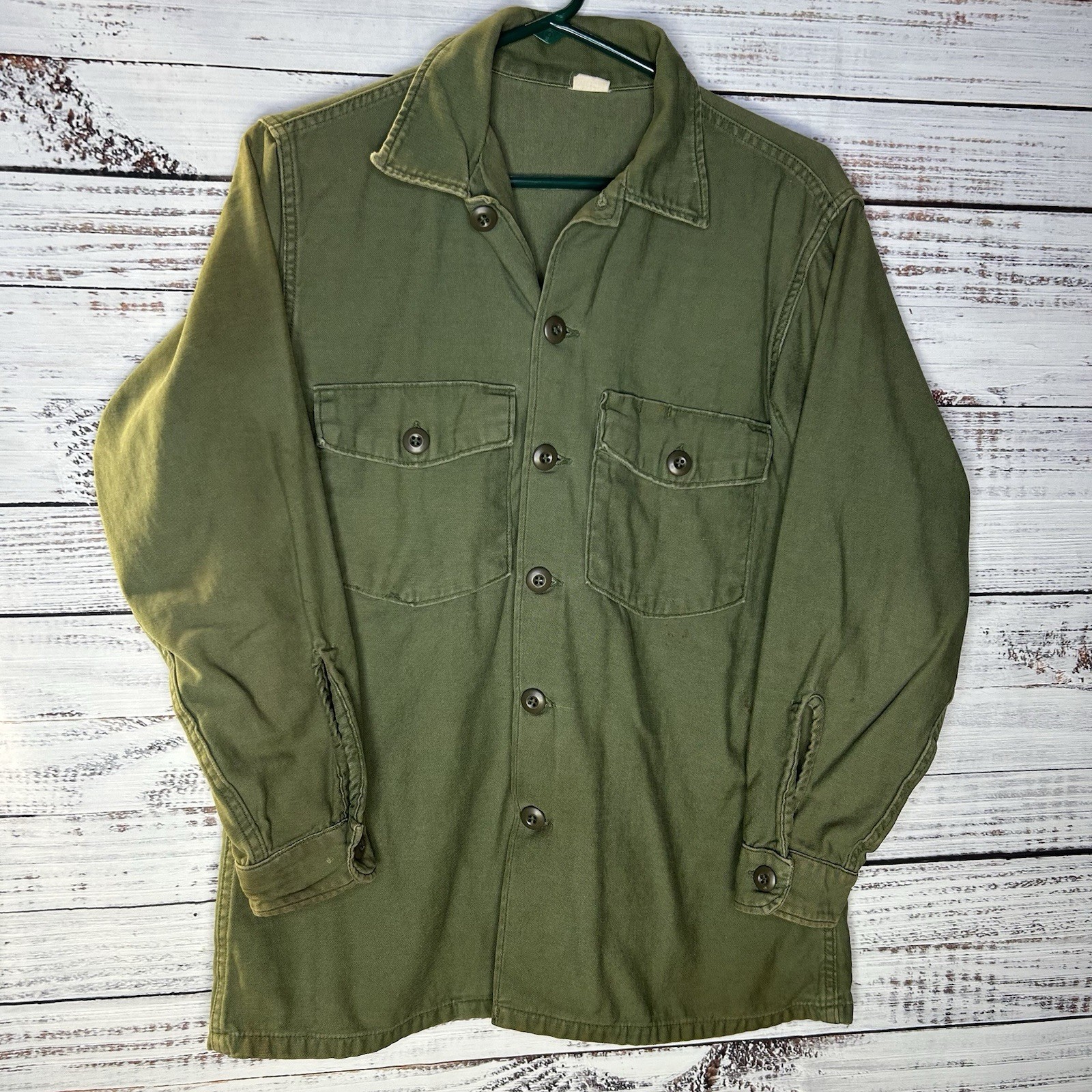 Vintage 60s OG 107 Cotton Sateen Button Up Shirt Vietnam War Size 15.5 x 31 Rare