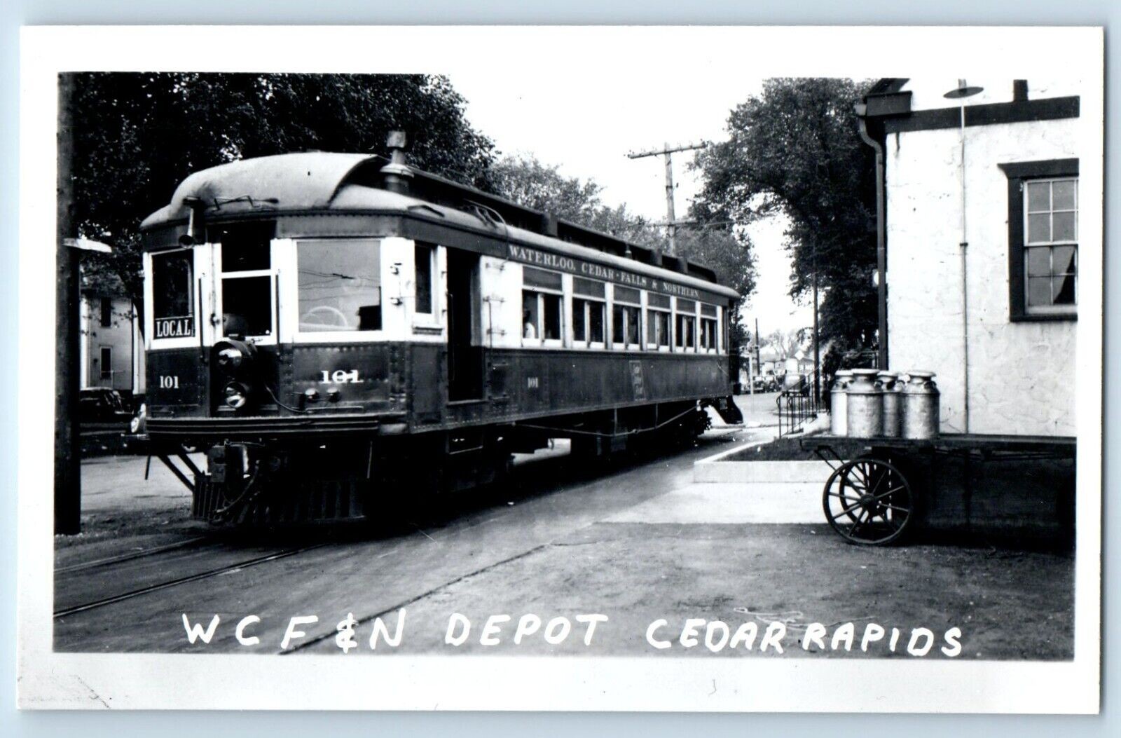 c1960's Cedar Rapids Iowa IA Postcard RPPC Photo W C F & N Depot Train