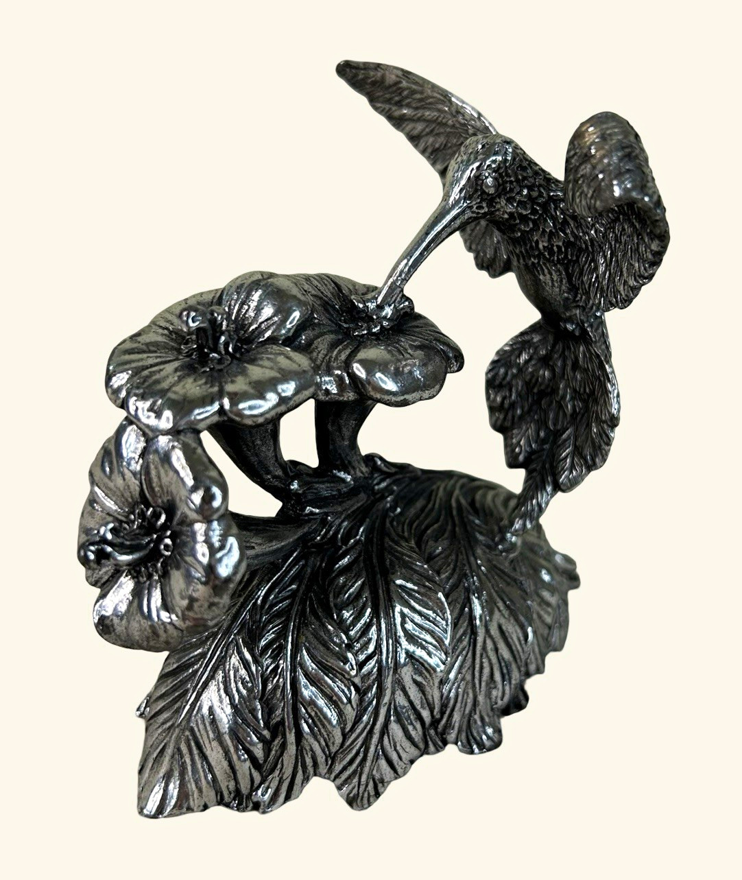 Vintage Neiman Marcus Silver Plated Hummingbird Flower Music Box 3.5”