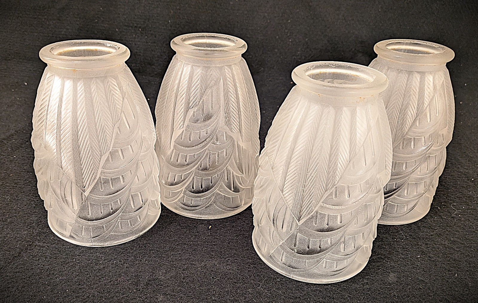 Set of 4 Antique Signed Charles Schneider Art Deco  Glass Shades 2.25 in. Fitter