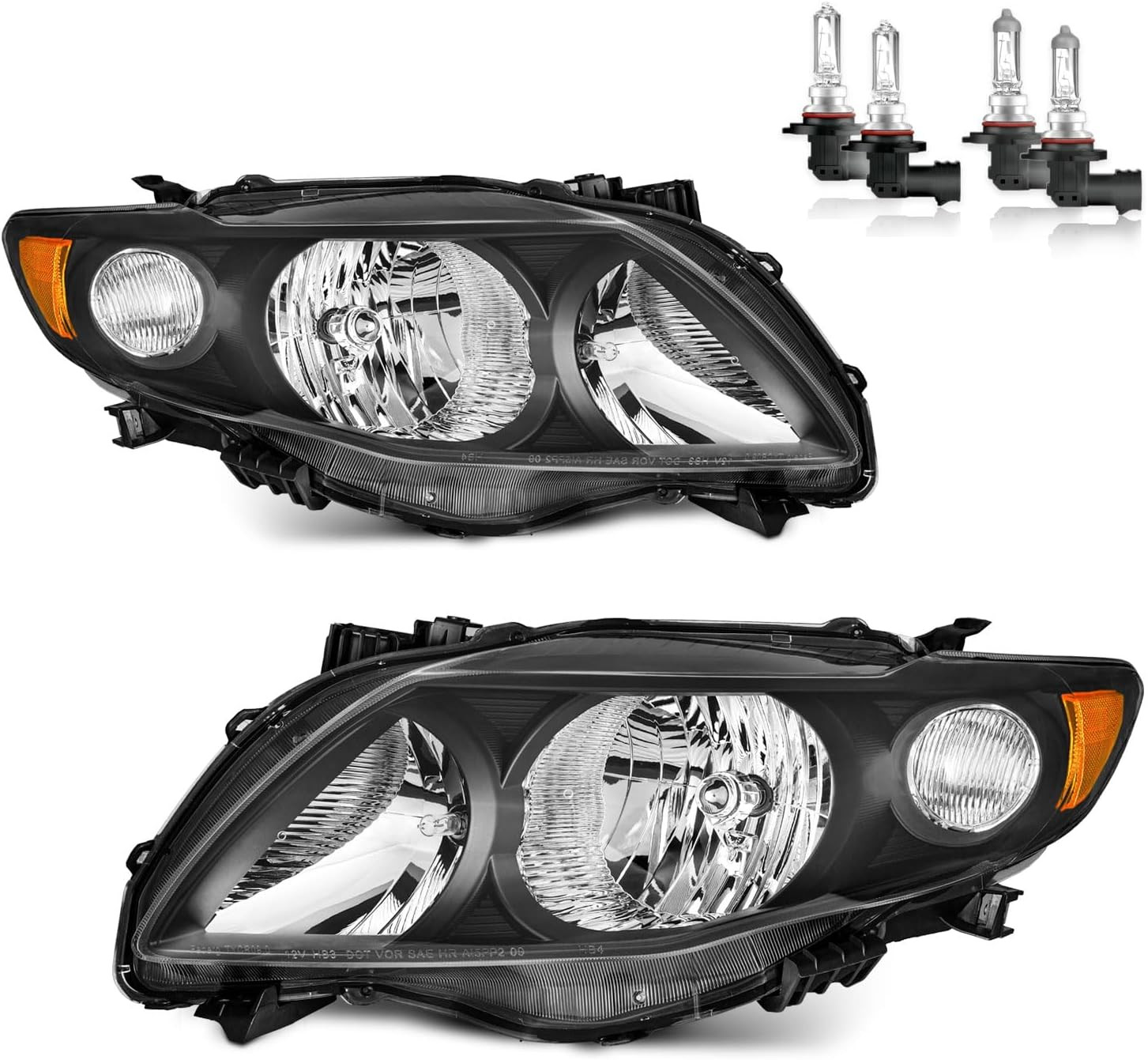 Headlights Assembly with Bulbs for 2009 2010 Toyota Corolla