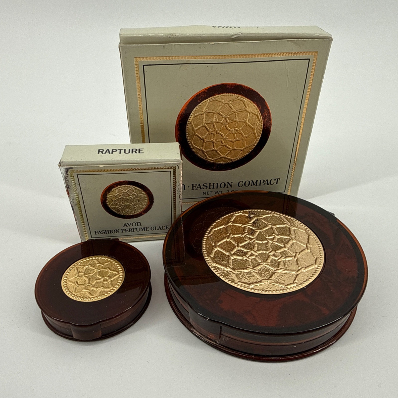 Vtg Avon Fashion Glacé Compact Powder and Perfume Vanity Lot  