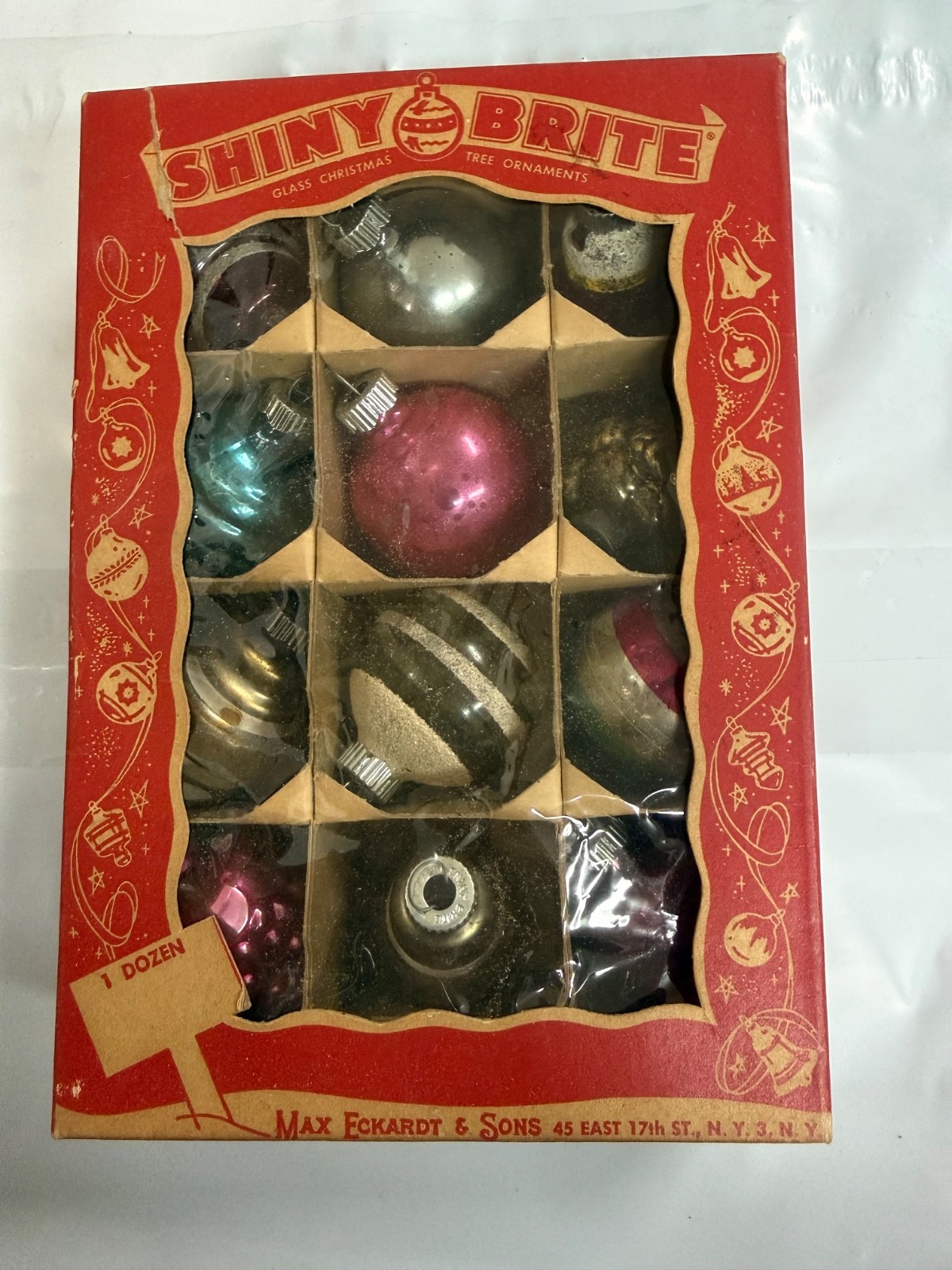Vintage Shiny Brite & Asst  Christmas Tree Ornaments box of 12 Grapes Bumpy