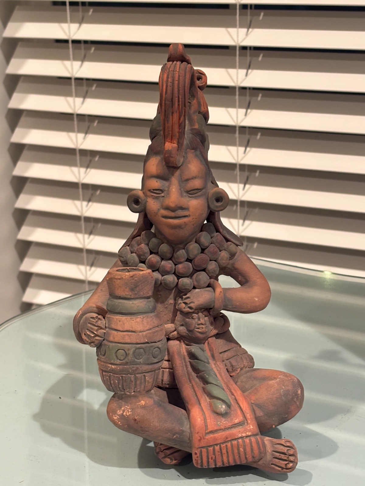 Vintage Terracotta Mexico Aztec Mayan Folk Art Handmade Figurine Sculpture 9.5\