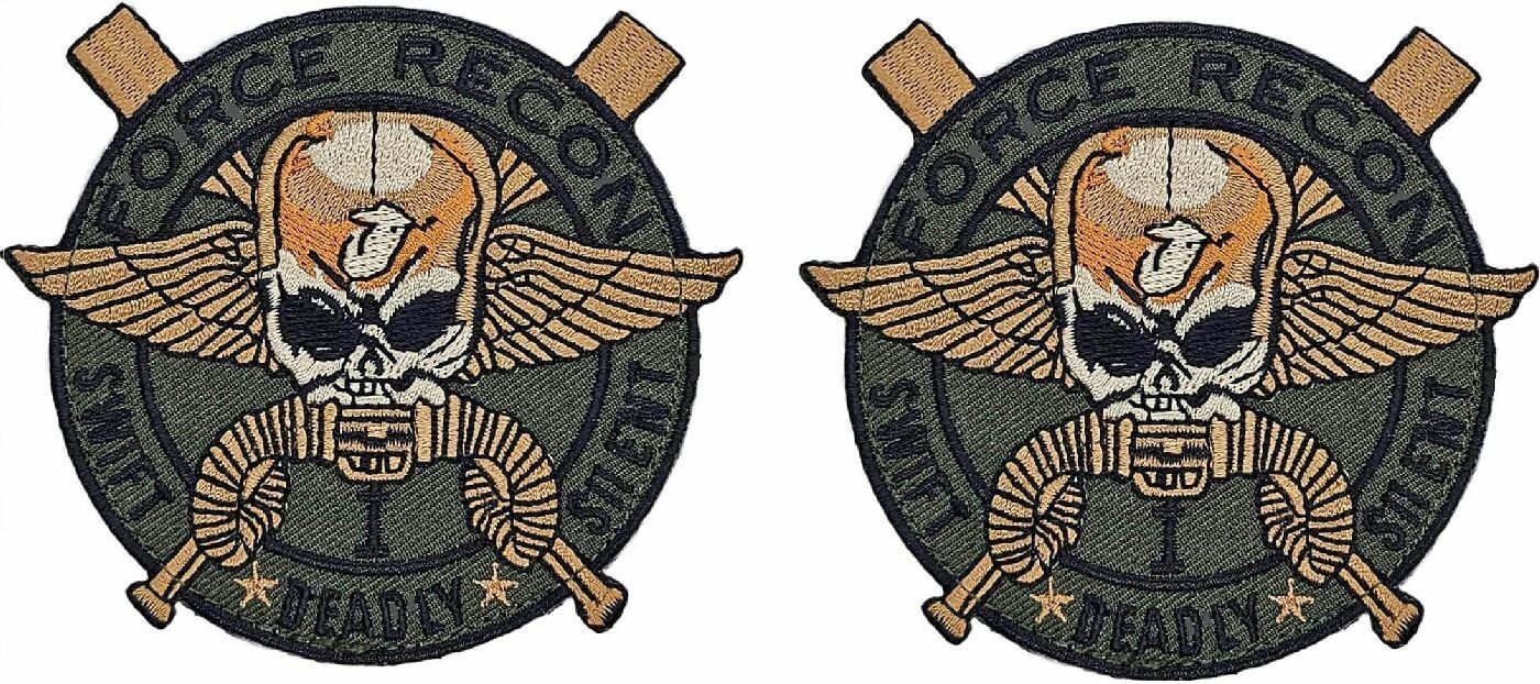 FORCE RECON MILITARY MARINE SWIFT DEADLY SILENT PATCH || 2PC HOOK BACK  3.25\