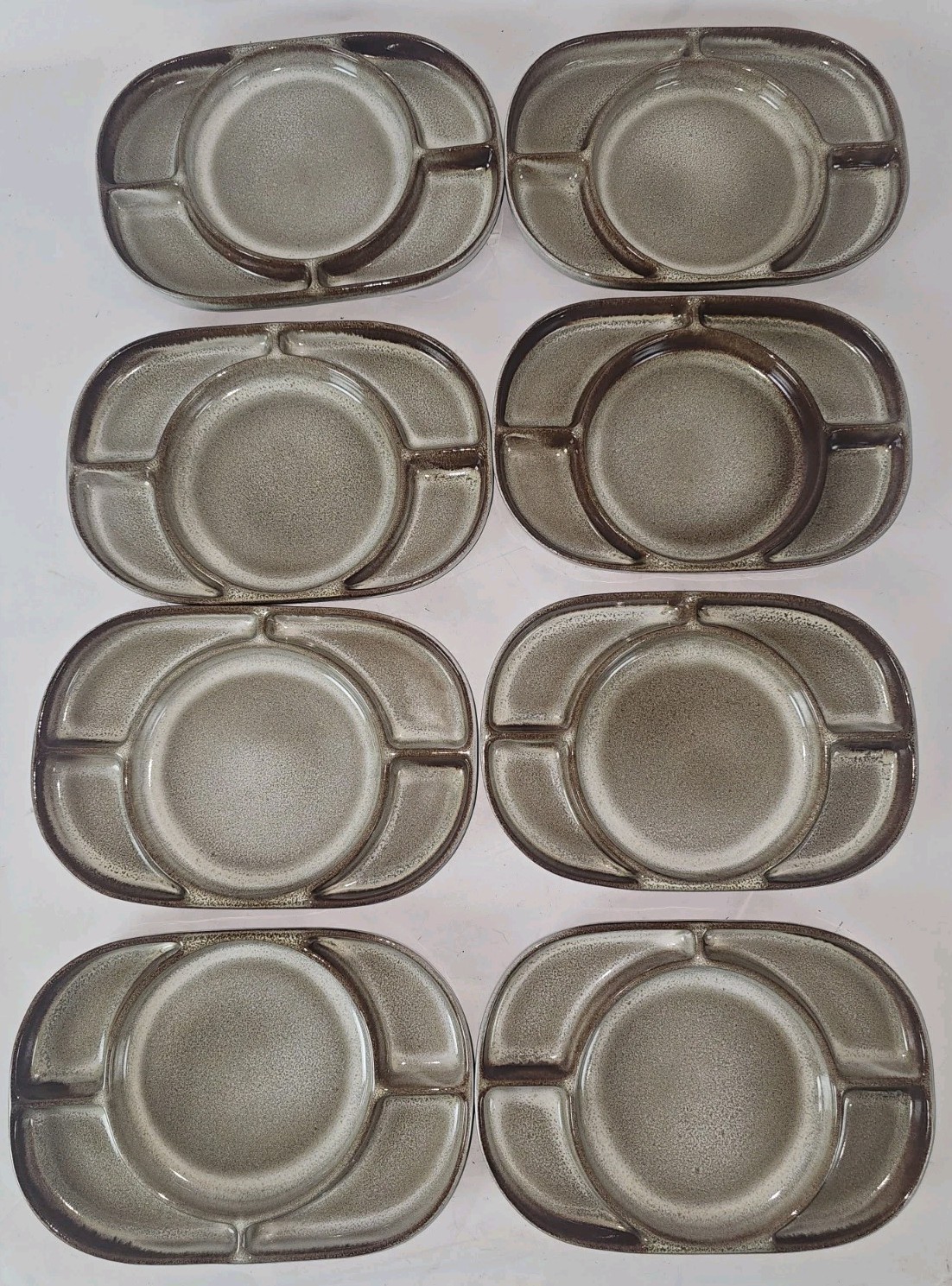 Lot of 8 Vtg Ceramano Steinzeug Divided Fondue Plate West Germany 35 MCM Pottery