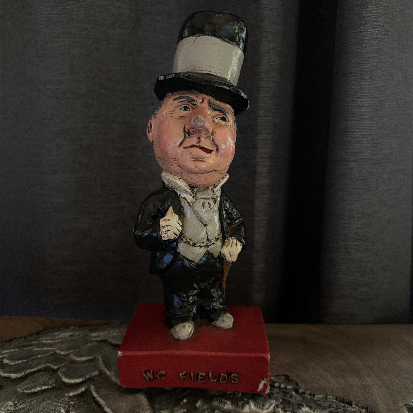 Vintage W.C. Fields Chalkware Figurine Rare Statue Top Hat Cane #144, 9.5” Tall