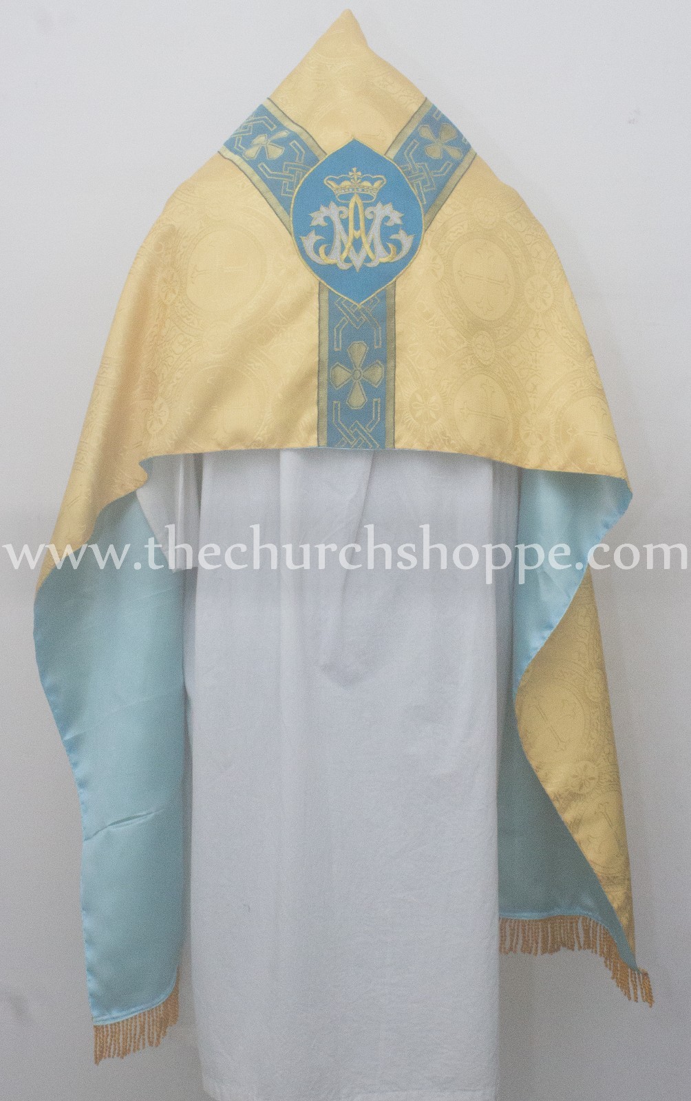 New Yellow Humeral Veil with AM embroidery,voile huméral,velo omerale
