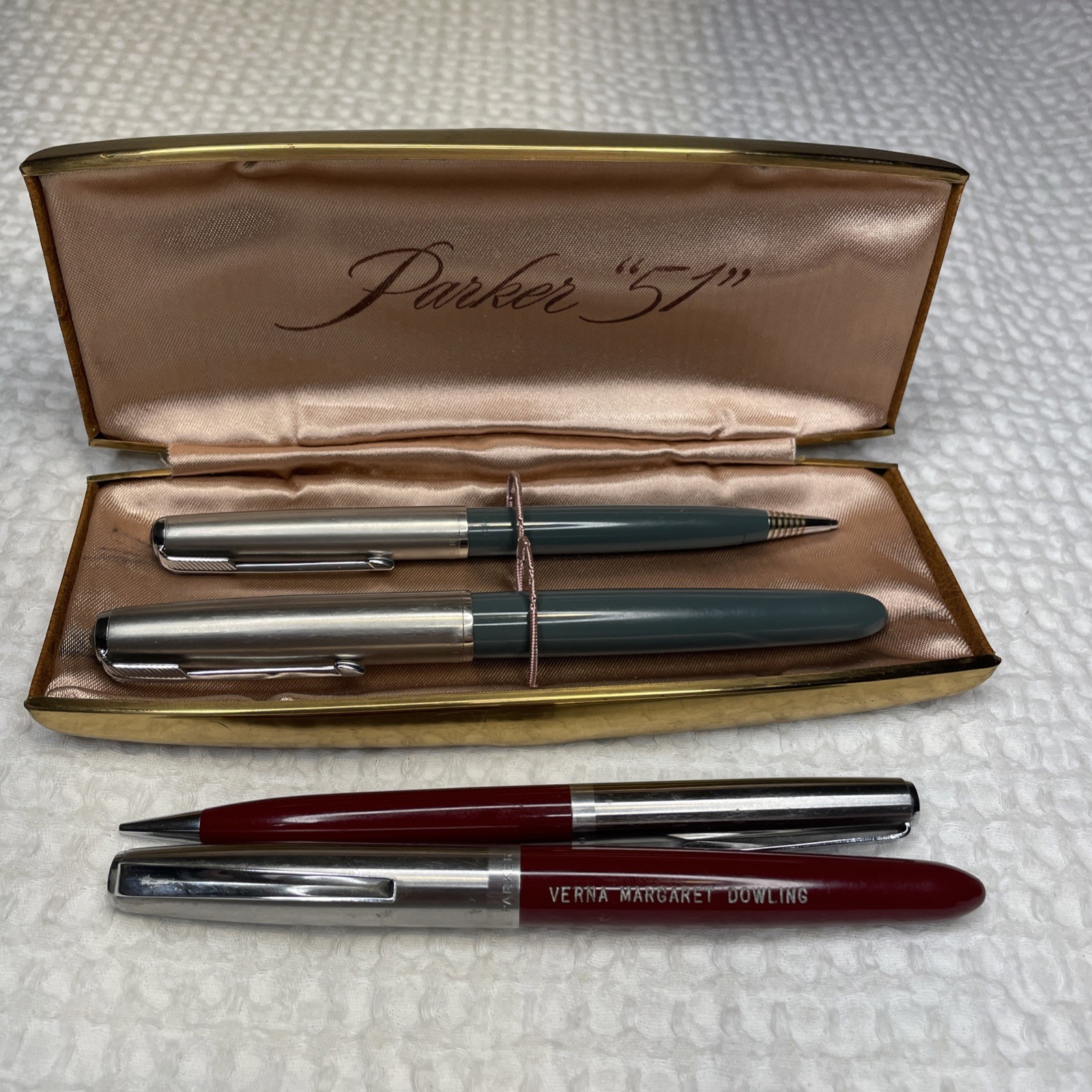 Vintage Parker 51 Aerometric Fountain Pen And Pencil Set 1949 & “21” Set