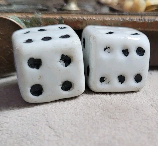 Vintage Large White Glass Dice Made In Japan