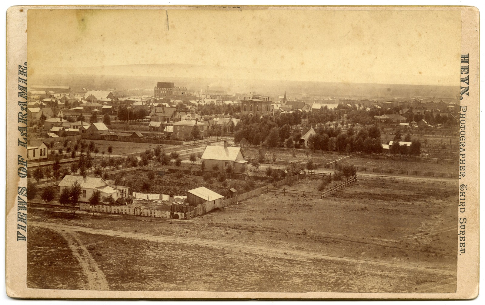 Rare 1880s Boudoir Card Photo Bird\'s Eye View of Laramie, Wyoming by Herman Heyn