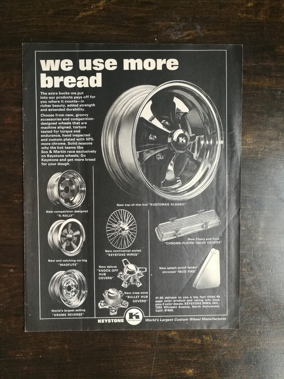 Vintage 1969 Keystone Custom Wheels Full Page Original Ad - 1022