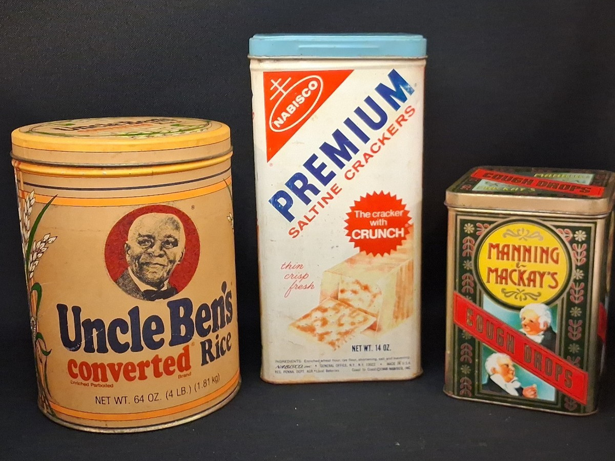 YOU CHOOSE Vintage Tin Canisters Crackers, Rice, Cough Drops