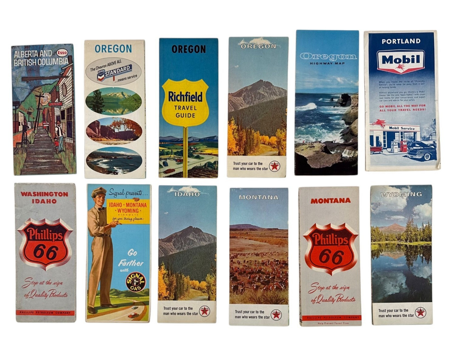 Oregon Idaho Montana Map Lot 12  Vintage Gas Oil Company Road Phillips Texaco