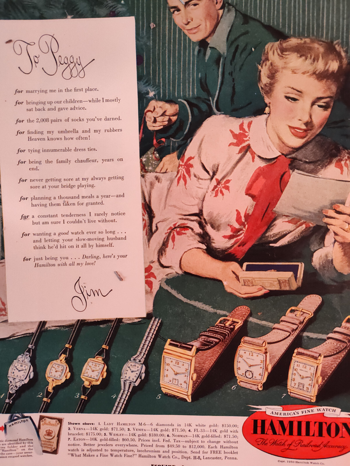 1951 Esquire Original Art Ads HAMILTON Fine Watches GILBEY's Scotch Whisky