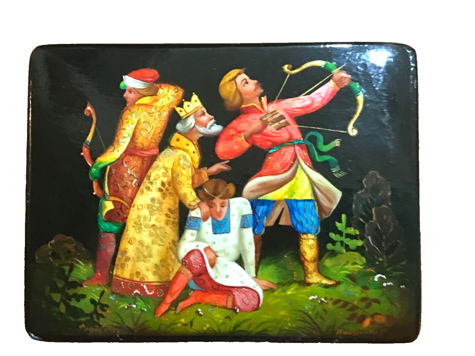 1980s USSR 22K GOLD OOAK 01 PRINCESS FROG RUSSIAN LACQUER BOX KING THREE PRINCES