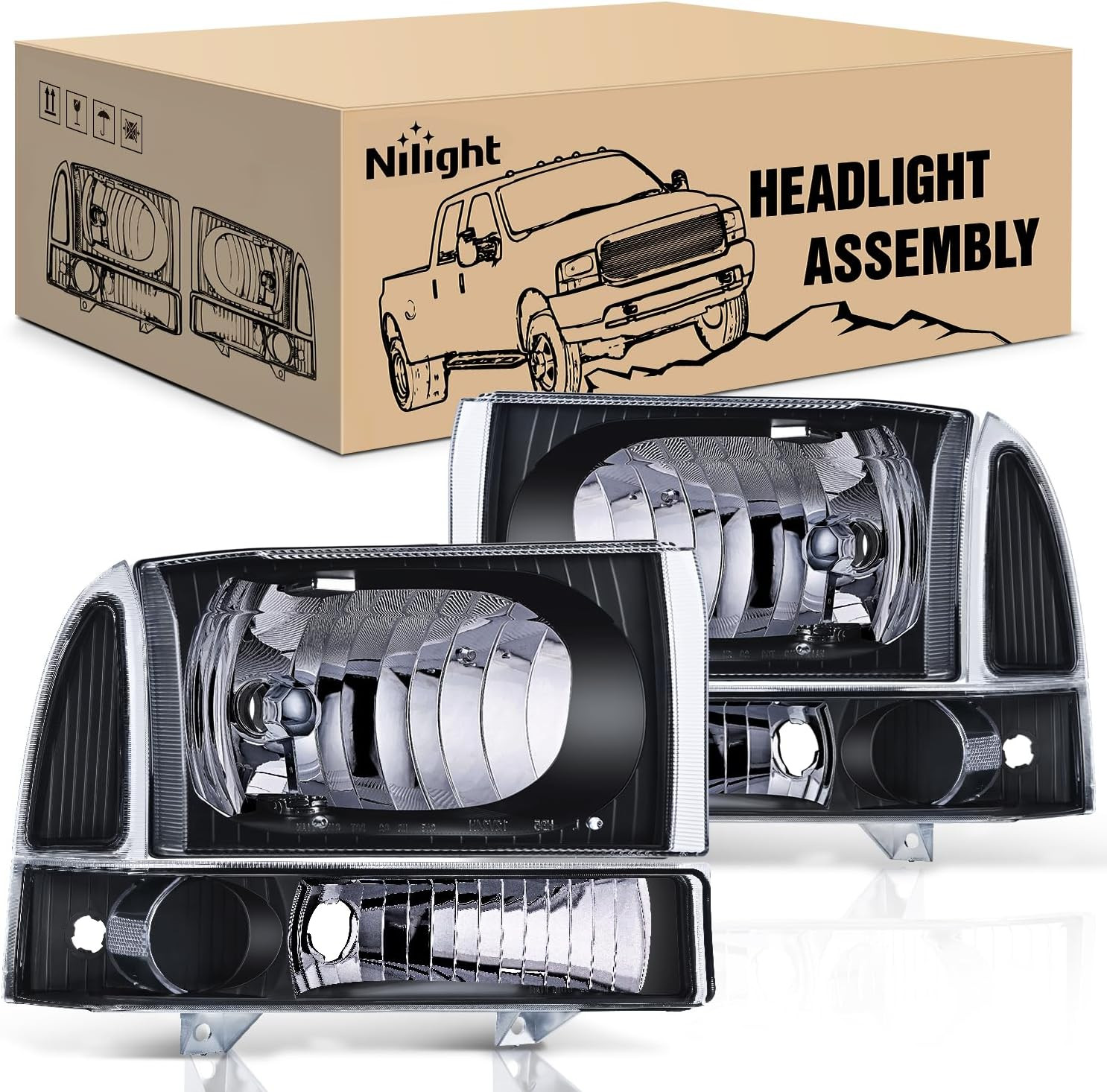 Headlight Assembly Compatible with Ford 1999 2000 2001 2002 2003 2004 F250 F350