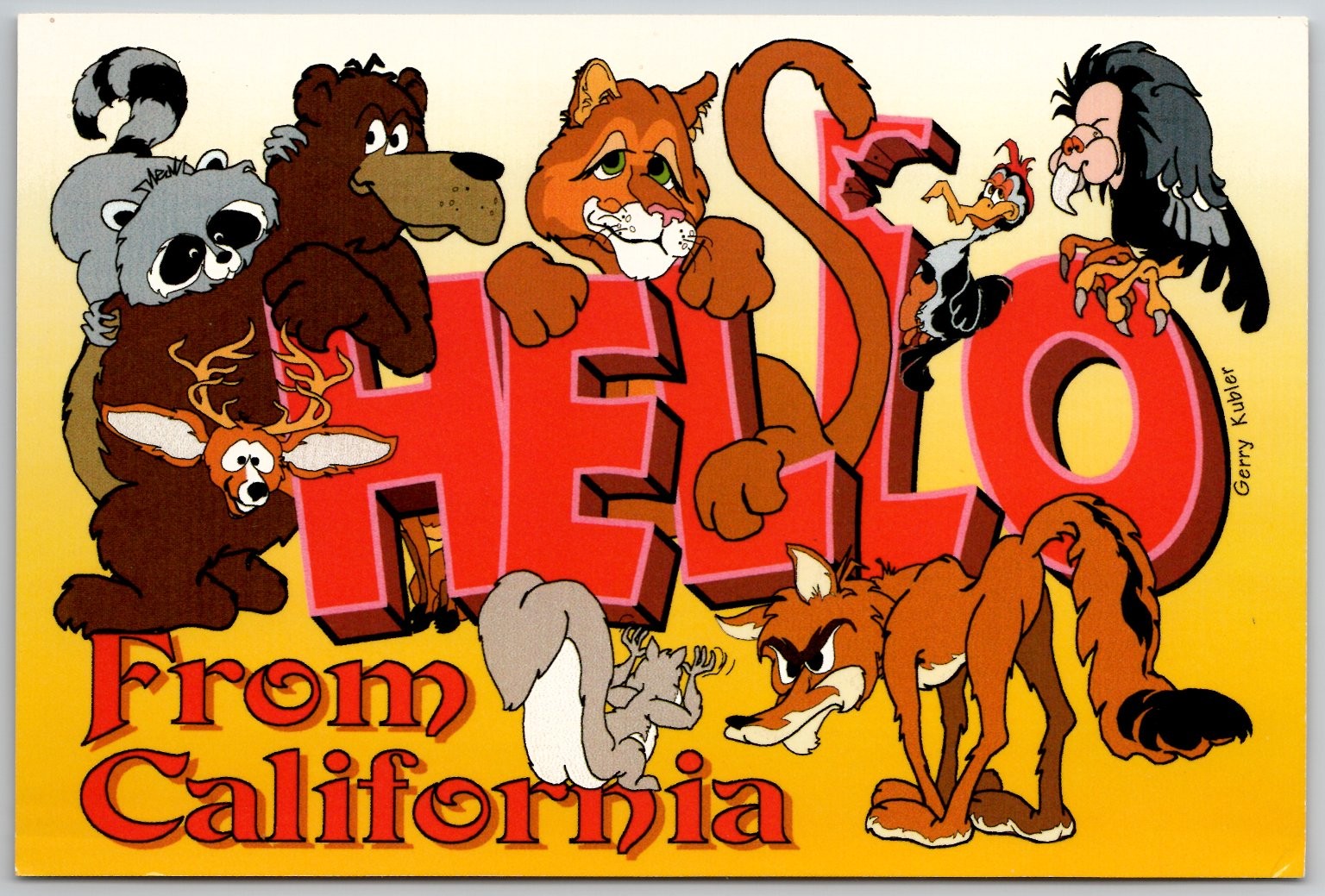 Vintage HELLO From California Cartoon Animals Postcard Gerry Kubler Scope