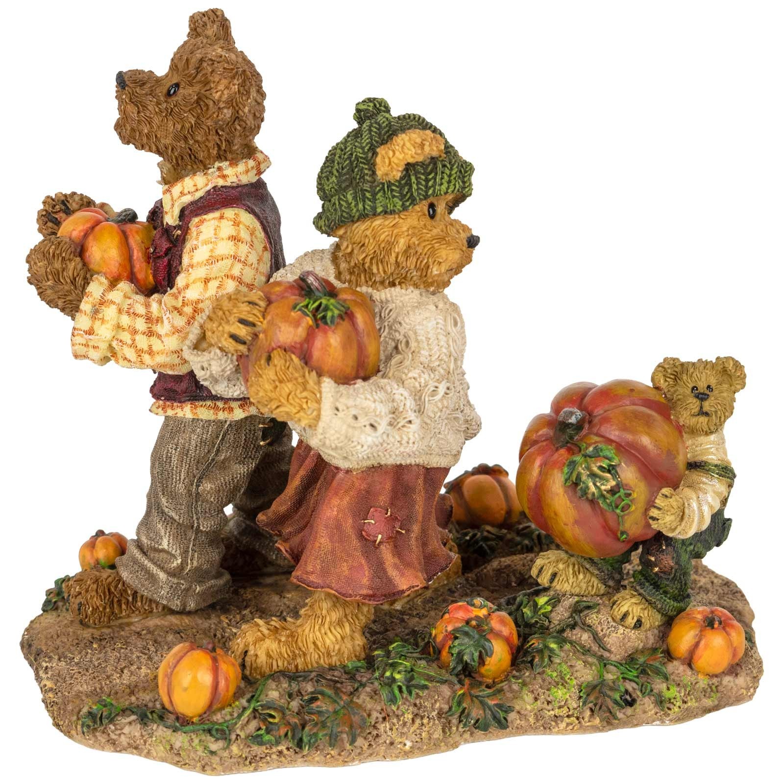 Boyds Bearstone Bear Family Picking Fall Pumpkins Figurine 4.25in 228438 New