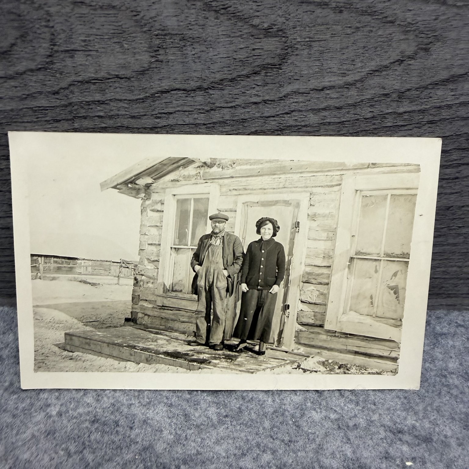 Vintage RPPC Man Woman Rural Cabin Portrait Real Photo Postcard c1920s