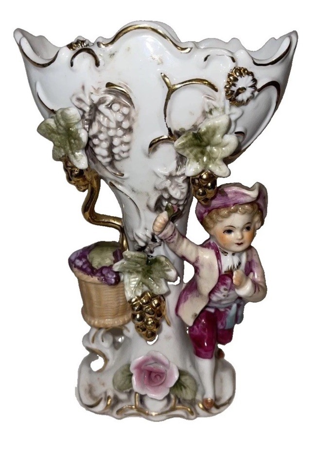 Nice Vintage Ucagco figurine porcelain  Vase Boy With Grapes
