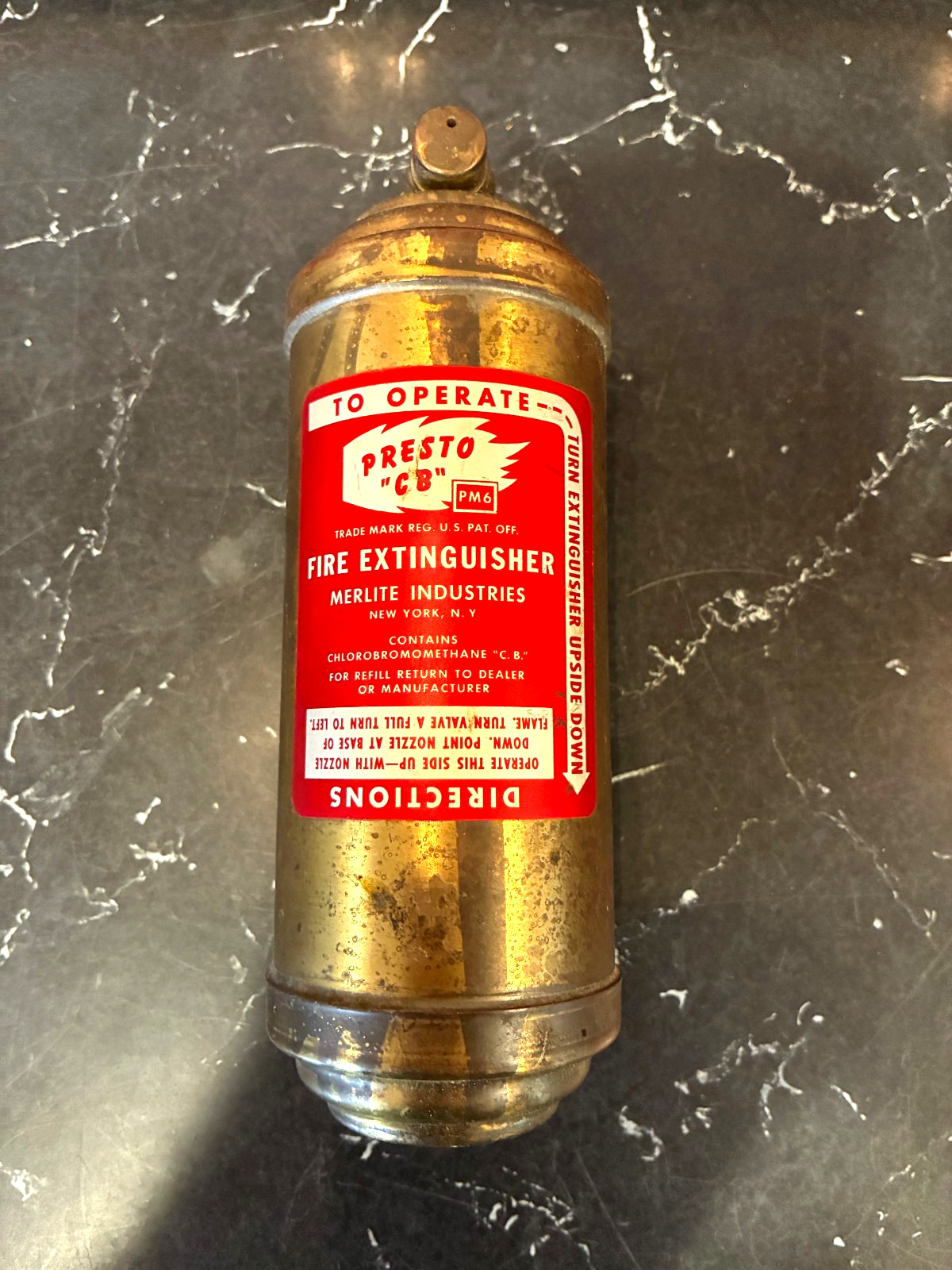 Vintage Presto “CB” Fire Extinguisher Merlite Industries Metal EMPTY