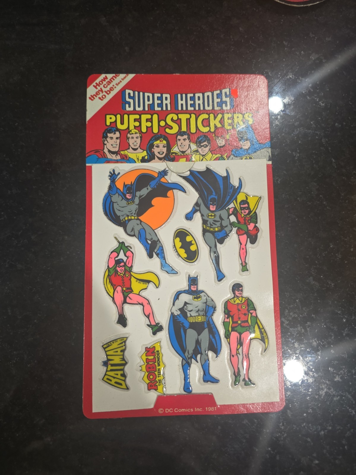 1981 Super Heroes 3-D Stickers Batman & Robin Puffi Stickers Puffy Rare